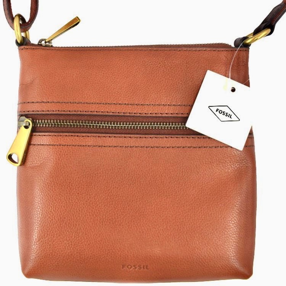 NWT FOSSIL - Small Brown Leather Crossbody Bag